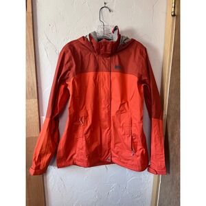 REI Co-op Womens Large Rain Jacket Orange Rust Hooded Full Zip Waterproof Shell